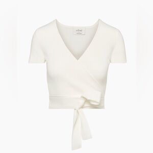 WILFRED All Tied Up White Short-Sleeve Wrap Sweater in White